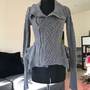 BCBGmaxazria Zanzi Cable Knit Moto Sweater Jacket